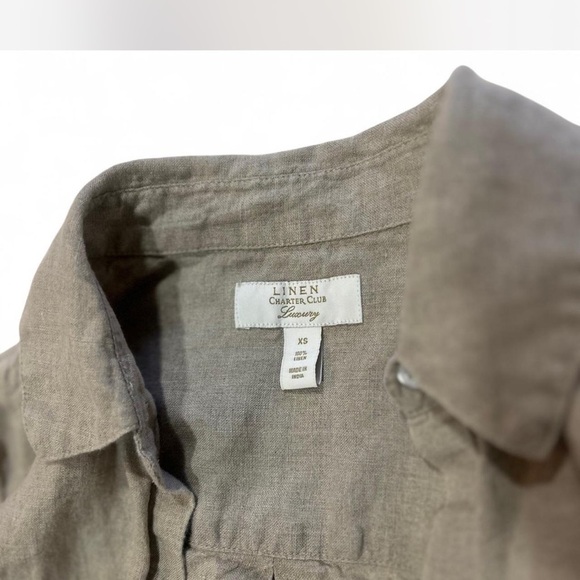 Luxury Linen |Charter Clubl Long-sleeve Button Down in Sand Stone Oversized XS - Picture 4 of 8